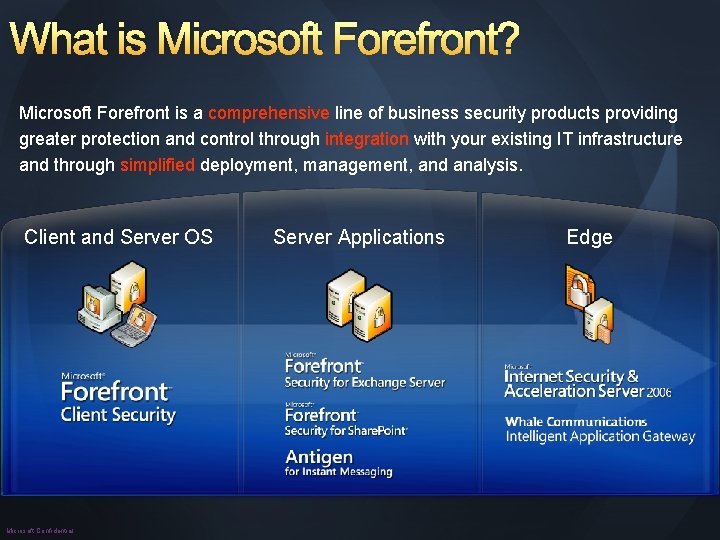 What is Microsoft Forefront? Microsoft Forefront is a comprehensive line of business security products