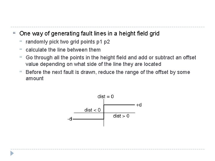 One way of generating fault lines in a height field grid randomly pick