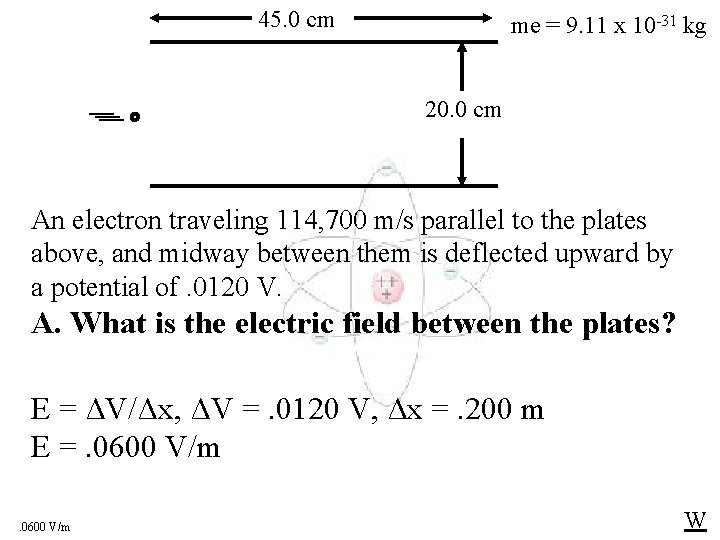 45. 0 cm me = 9. 11 x 10 -31 kg 20. 0 cm