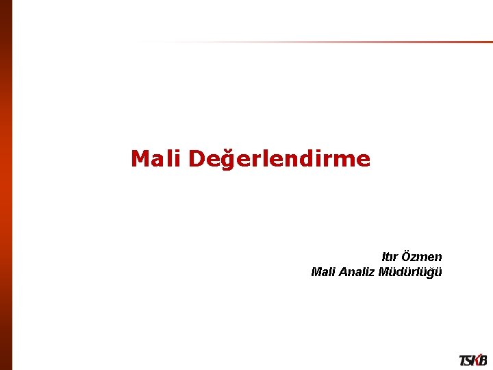 Mali Değerlendirme Itır Özmen Mali Analiz Müdürlüğü 