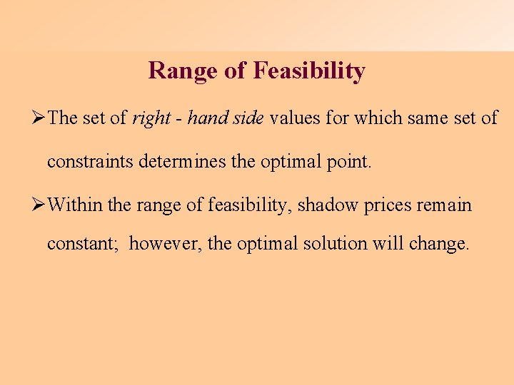 Range of Feasibility ØThe set of right - hand side values for which same