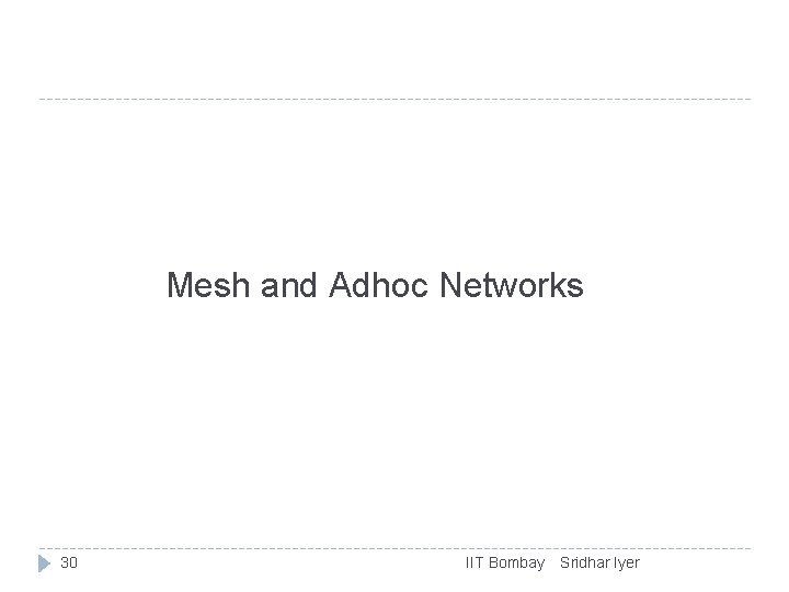 Mesh and Adhoc Networks 30 IIT Bombay Sridhar Iyer 