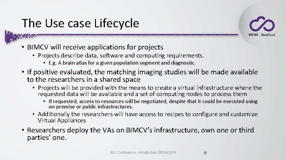 The Use case Lifecycle • BIMCV will receive applications for projects • Projects describe
