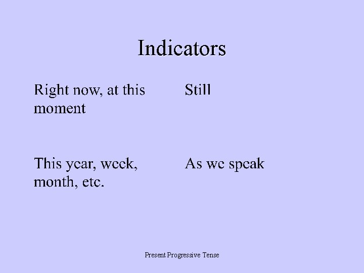 Indicators Present Progressive Tense 