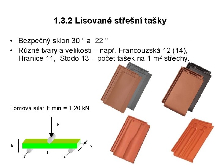 1. 3. 2 Lisované střešní tašky • Bezpečný sklon 30 ° a 22 °