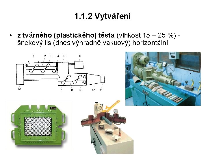 1. 1. 2 Vytváření • z tvárného (plastického) těsta (vlhkost 15 – 25 %)