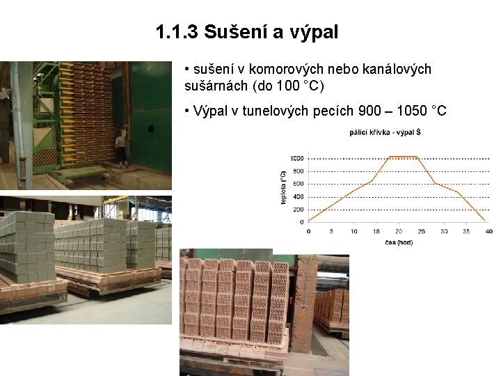 1. 1. 3 Sušení a výpal • sušení v komorových nebo kanálových sušárnách (do