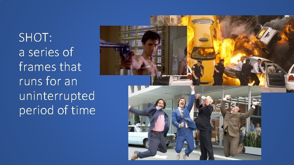 SHOT: a series of frames that runs for an uninterrupted period of time 