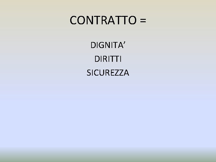 CONTRATTO = DIGNITA’ DIRITTI SICUREZZA 
