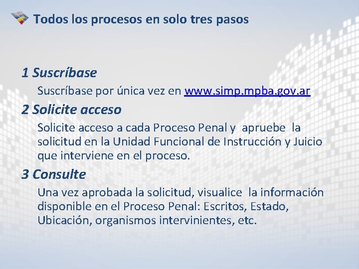 Todos los procesos en solo tres pasos 1 Suscríbase por única vez en www.