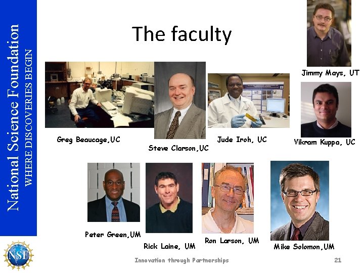 WHERE DISCOVERIES BEGIN National Science Foundation The faculty Jimmy Mays, UT Greg Beaucage, UC