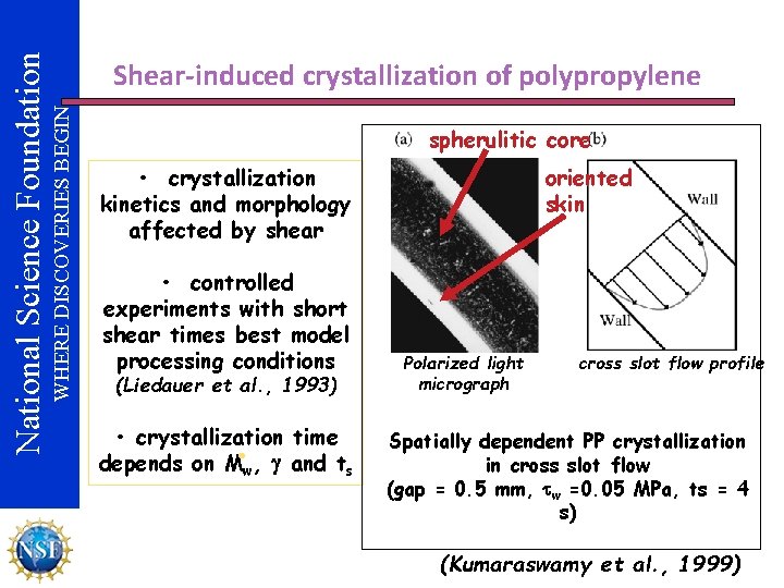 WHERE DISCOVERIES BEGIN National Science Foundation Shear-induced crystallization of polypropylene spherulitic core • crystallization