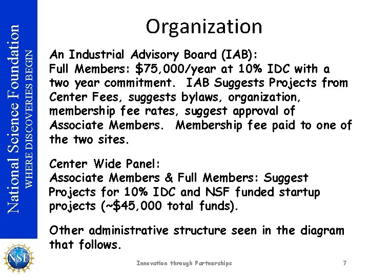 WHERE DISCOVERIES BEGIN National Science Foundation Organization An Industrial Advisory Board (IAB): Full Members: