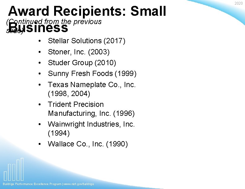 Award Recipients: Small (Continued from the previous Business slide) • • • Stellar Solutions