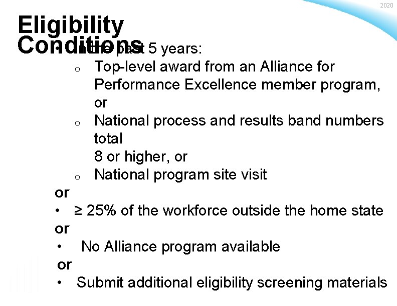 2020 Eligibility Conditions • In the past 5 years: o o o Top-level award