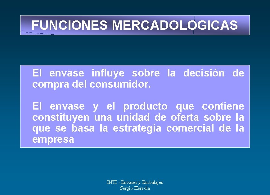 FUNCIONES MERCADOLOGICAS El envase influye sobre la decisión de compra del consumidor. El envase