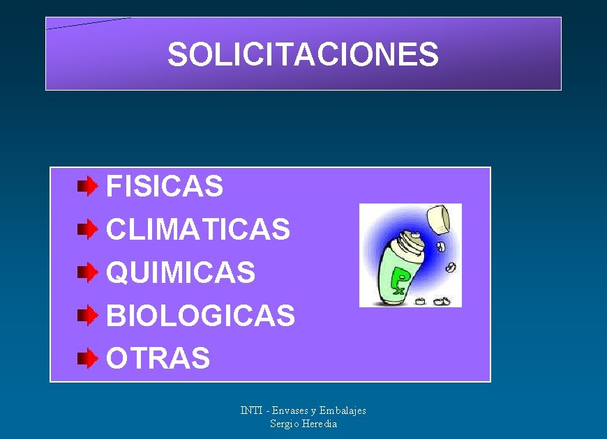 SOLICITACIONES FISICAS CLIMATICAS QUIMICAS BIOLOGICAS OTRAS INTI - Envases y Embalajes Sergio Heredia 