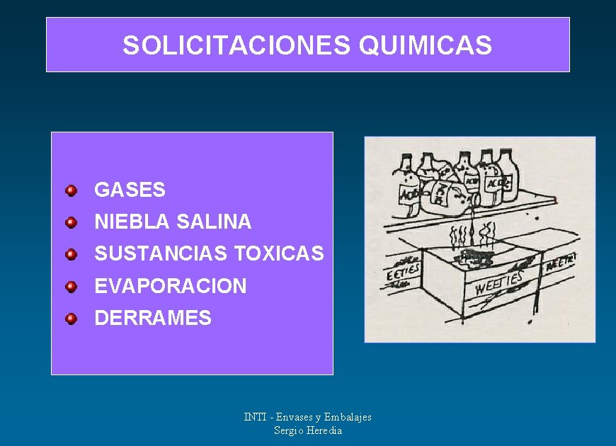 SOLICITACIONES QUIMICAS GASES NIEBLA SALINA SUSTANCIAS TOXICAS EVAPORACION DERRAMES INTI - Envases y Embalajes