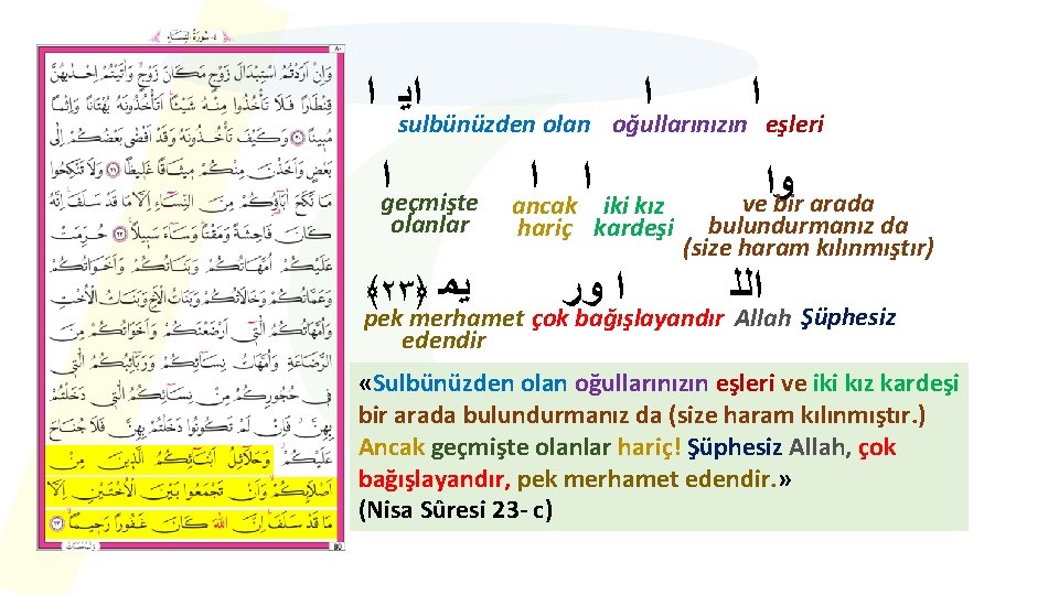  ﺍﻳ ﺍ ﺍ ﺍ sulbünüzden olan oğullarınızın eşleri ﺍ geçmişte olanlar ﴾٢٣﴿ ﻳﻤ