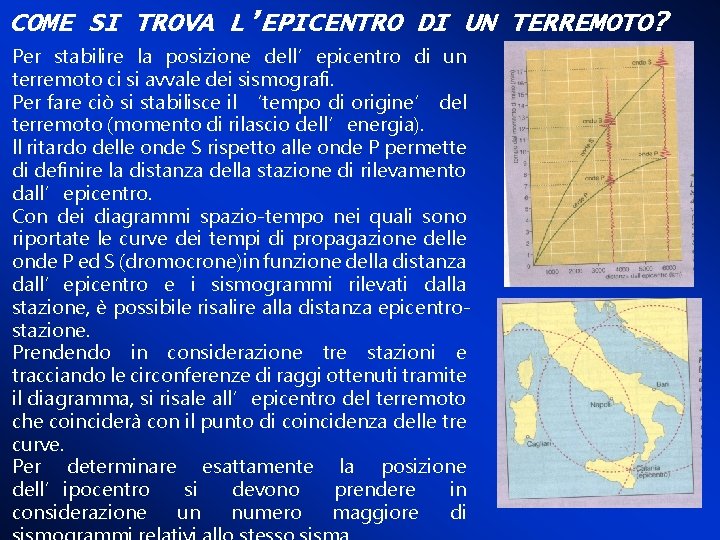 COME SI TROVA L’EPICENTRO DI UN TERREMOTO? Per stabilire la posizione dell’epicentro di un