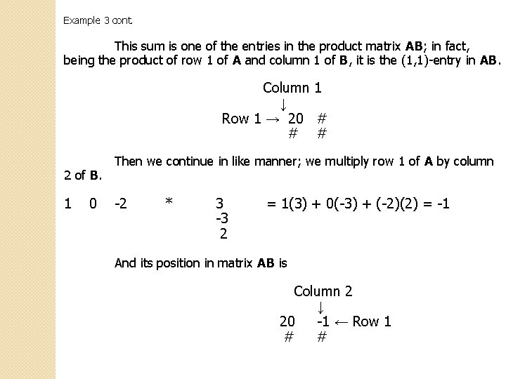 Example 3 cont. This sum is one of the entries in the product matrix