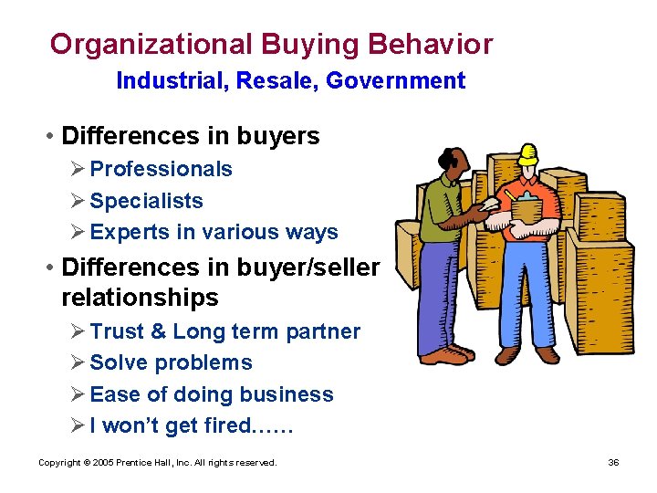 Organizational Buying Behavior Industrial, Resale, Government • Differences in buyers Ø Professionals Ø Specialists