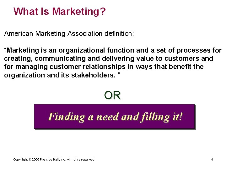 What Is Marketing? American Marketing Association definition: “Marketing is an organizational function and a