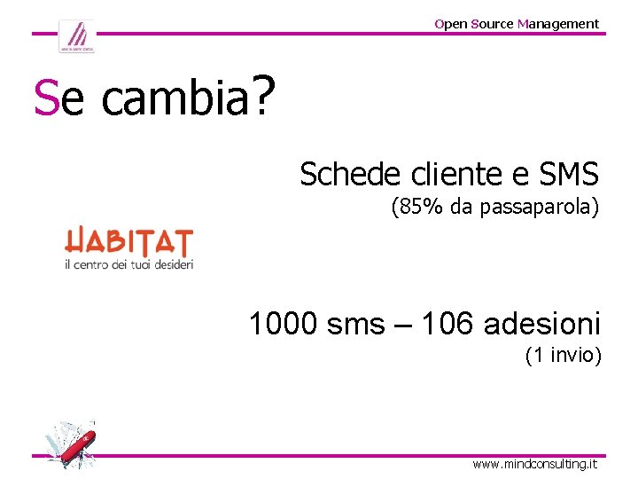 Open Source Management Se cambia? Schede cliente e SMS (85% da passaparola) 1000 sms