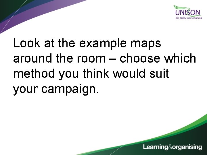 Look at the example maps around the room – choose which method you think