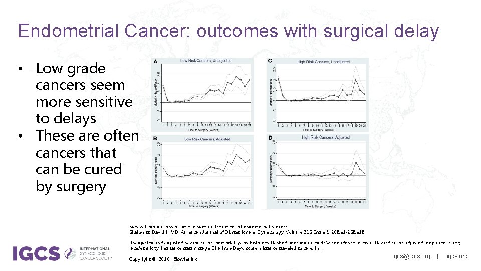 Endometrial Cancer: outcomes with surgical delay • Low grade cancers seem more sensitive to