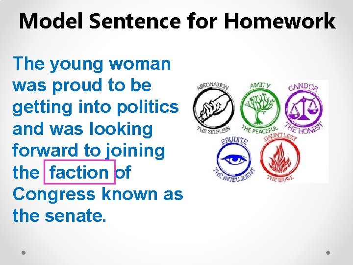 Model Sentence for Homework The young woman was proud to be getting into politics