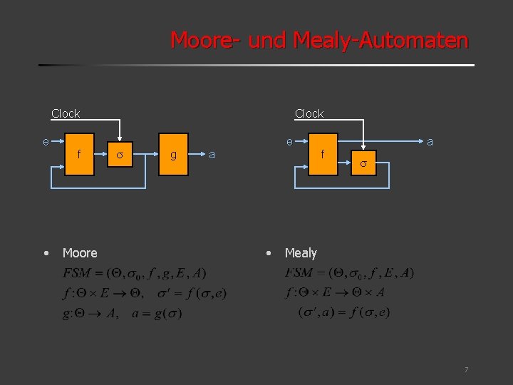 Moore- und Mealy-Automaten Clock e • f Moore Clock s g e a •