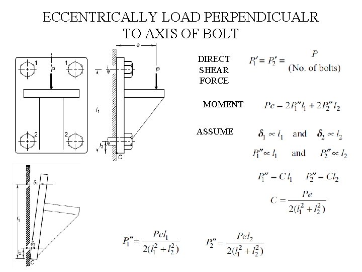 ECCENTRICALLY LOAD PERPENDICUALR TO AXIS OF BOLT DIRECT SHEAR FORCE MOMENT ASSUME 