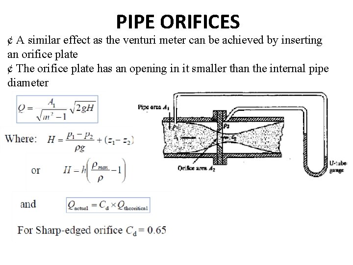 PIPE ORIFICES ¢ A similar effect as the venturi meter can be achieved by