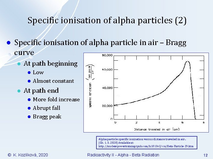 Specific ionisation of alpha particles (2) l Specific ionisation of alpha particle in air