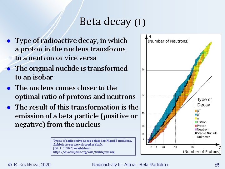 Beta decay (1) l l Type of radioactive decay, in which a proton in