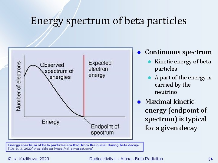 Energy spectrum of beta particles l Continuous spectrum l l l Kinetic energy of