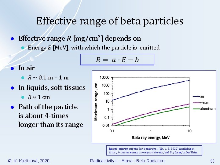 Effective range of beta particles l Effective range R [mg/cm 2] depends on l