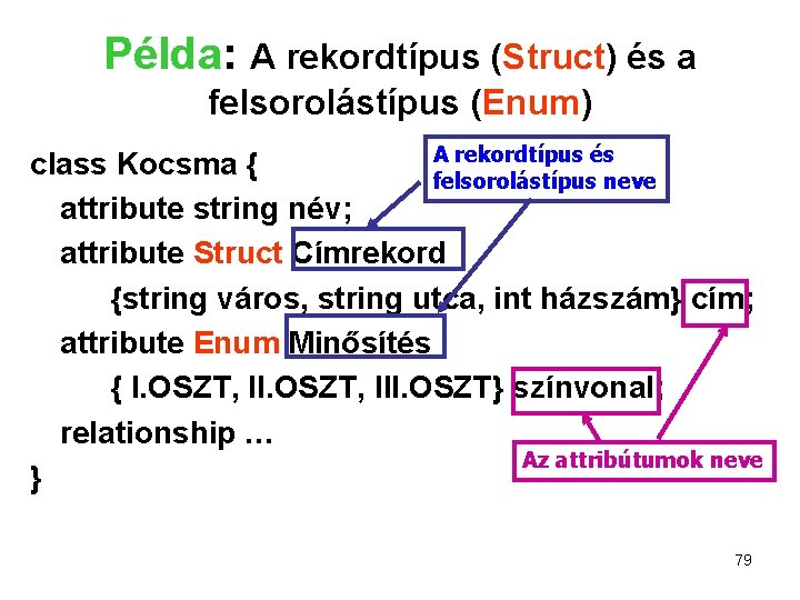 Példa: A rekordtípus (Struct) és a felsorolástípus (Enum) A rekordtípus és class Kocsma {