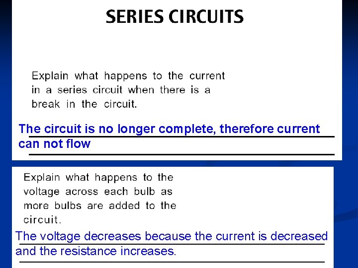 The circuit is no longer complete, therefore current can not flow The voltage decreases