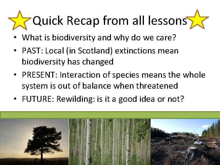Quick Recap from all lessons • What is biodiversity and why do we care?