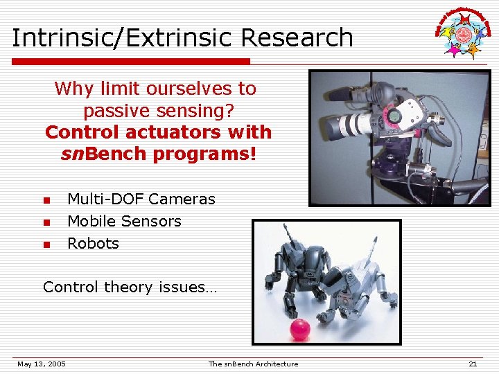 Intrinsic/Extrinsic Research Why limit ourselves to passive sensing? Control actuators with sn. Bench programs!