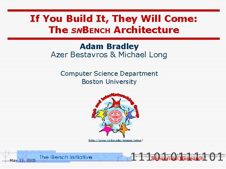 If You Build It, They Will Come: The SNBENCH Architecture Adam Bradley Azer Bestavros