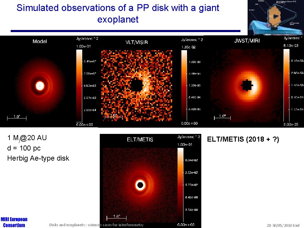 Simulated observations of a PP disk with a giant exoplanet 1 Mj@20 AU d