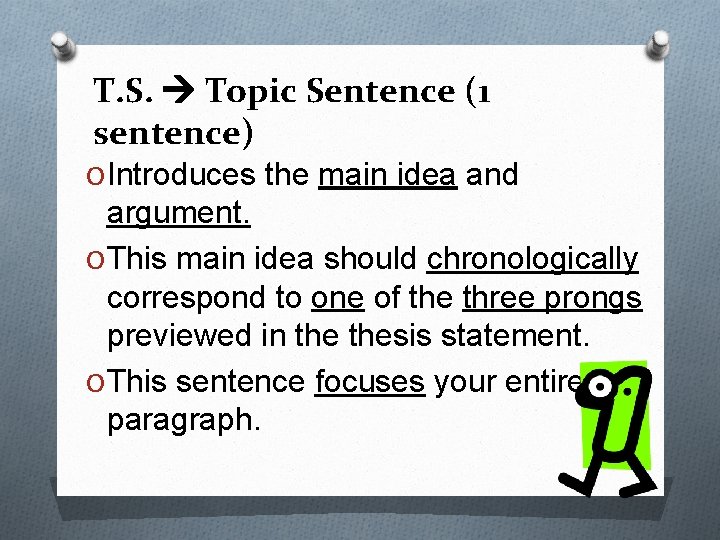 T. S. Topic Sentence (1 sentence) O Introduces the main idea and argument. O