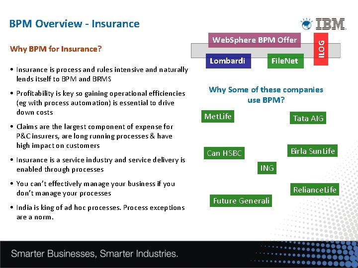 Why BPM for Insurance? • Insurance is process and rules intensive and naturally lends