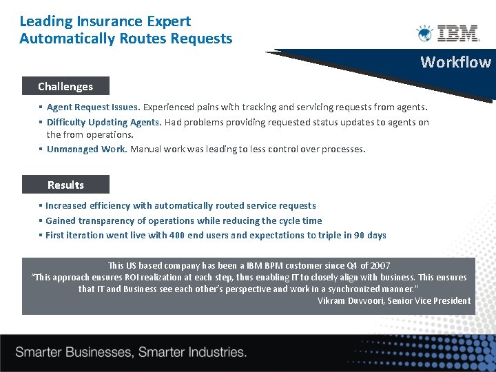 Leading Insurance Expert Automatically Routes Requests Workflow Challenges § Agent Request Issues. Experienced pains