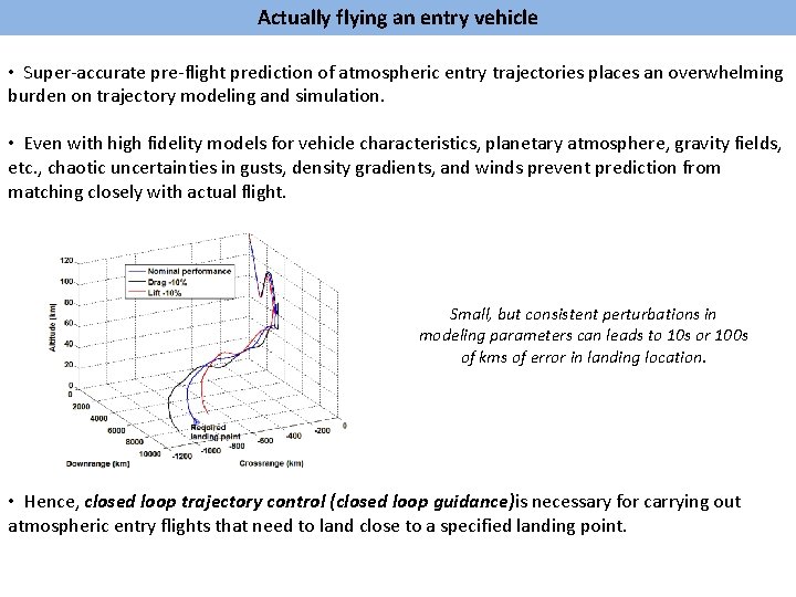 Actually flying an entry vehicle • Super-accurate pre-flight prediction of atmospheric entry trajectories places