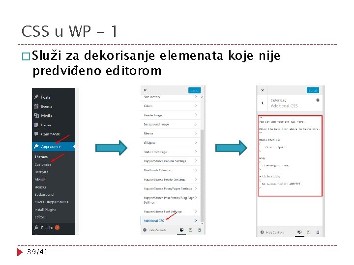 CSS u WP - 1 � Služi za dekorisanje elemenata koje nije predviđeno editorom