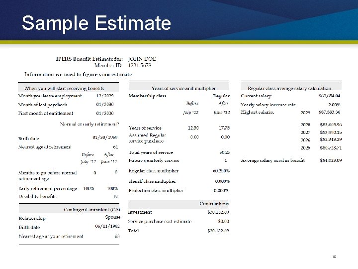 Sample Estimate 19 